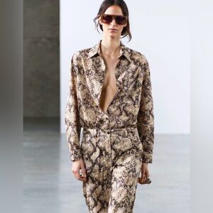 Zara Olive and Black Snake Print Shirt Jacket